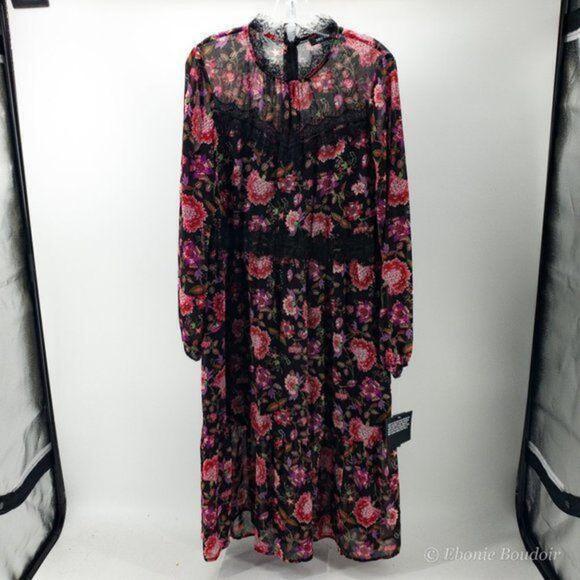 NINE WEST Lace Trim Floral Chiffon Midi Dress - Picture 5 of 9